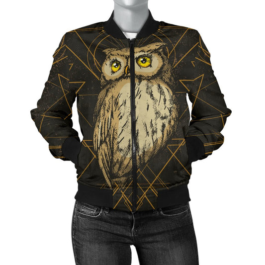 Owl Geometric Line Women Casual Bomber Jacket