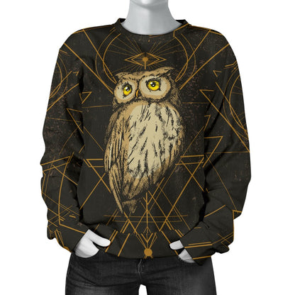 Owl Geometric Line Women Crewneck Sweatshirt