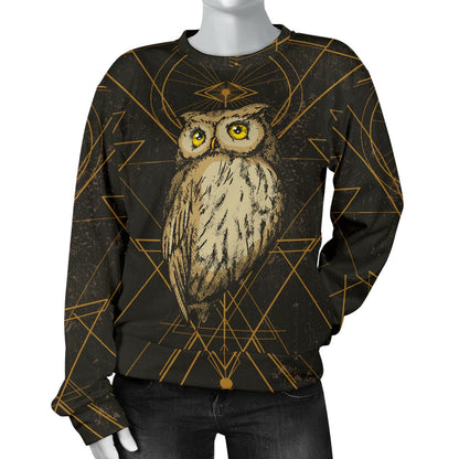 Owl Geometric Line Women Crewneck Sweatshirt