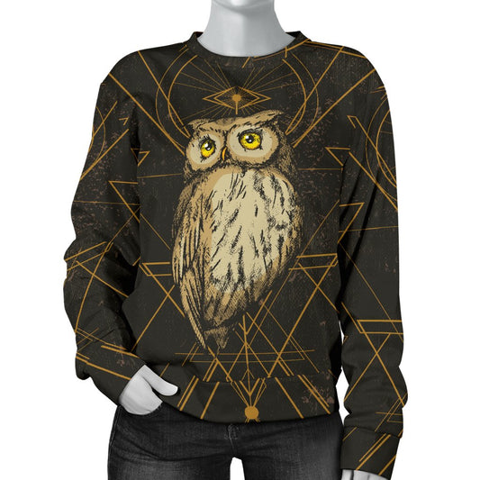 Owl Geometric Line Women Crewneck Sweatshirt