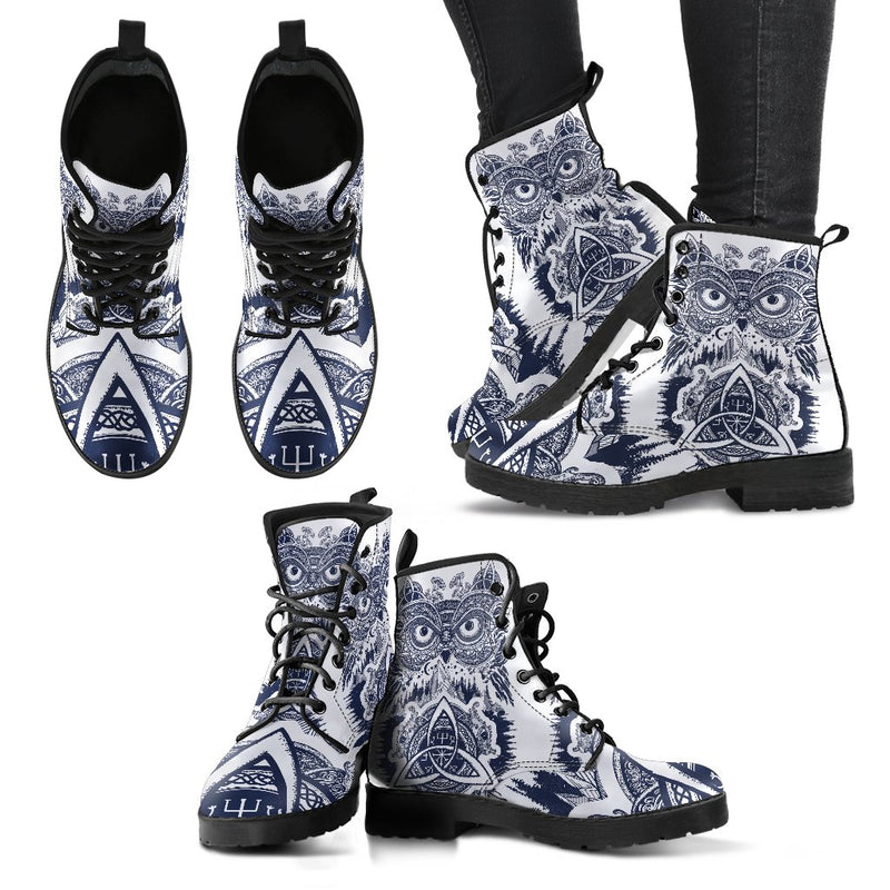 Owl Ornamental Women & Men Leather Boots