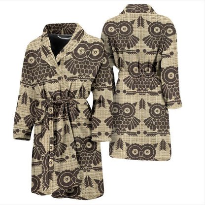 Owl Pattern Print Design A01 Men Bathrobe-JORJUNE.COM