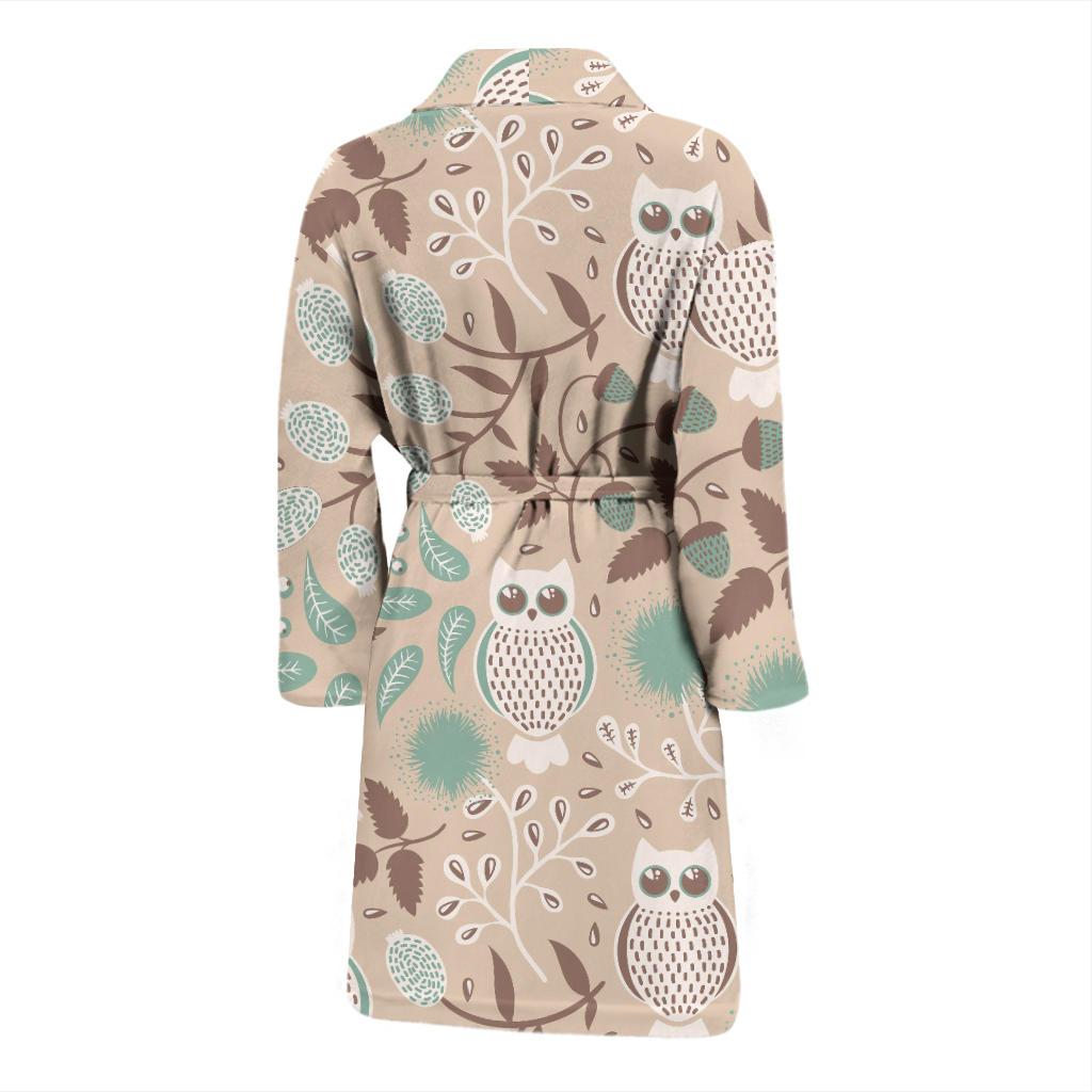 Owl Pattern Print Design A02 Men Bathrobe-JORJUNE.COM