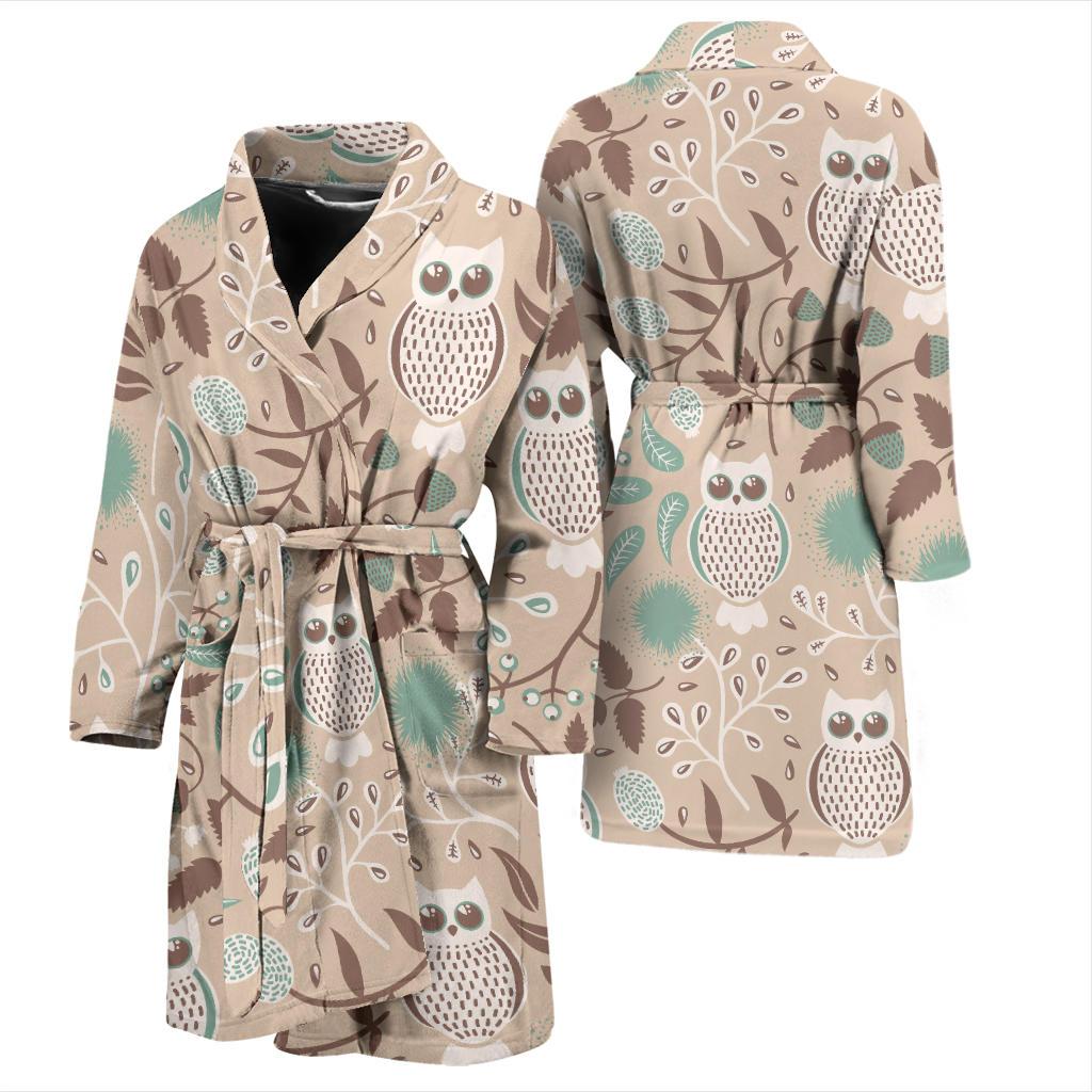 Owl Pattern Print Design A02 Men Bathrobe-JORJUNE.COM