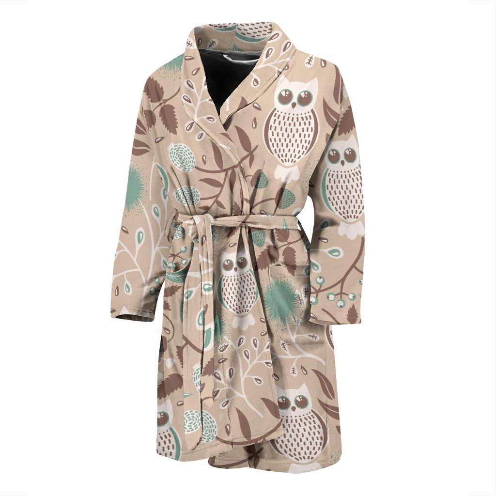 Owl Pattern Print Design A02 Men Bathrobe-JORJUNE.COM