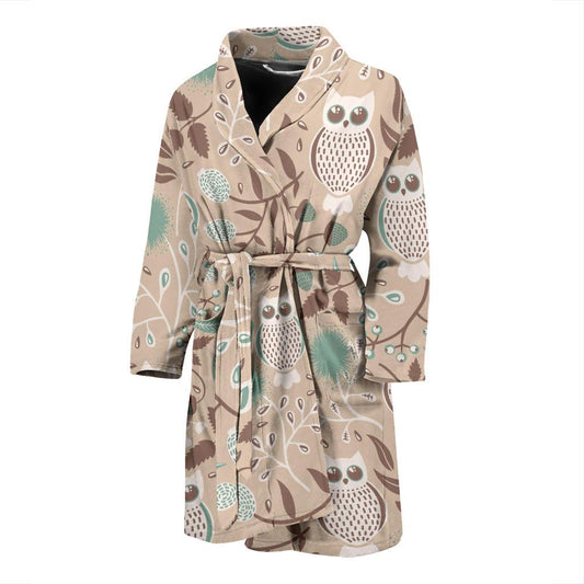Owl Pattern Print Design A02 Men Bathrobe-JORJUNE.COM