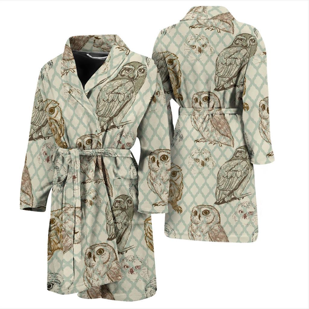 Owl Pattern Print Design A03 Men Bathrobe-JORJUNE.COM
