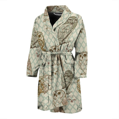 Owl Pattern Print Design A03 Men Bathrobe-JORJUNE.COM