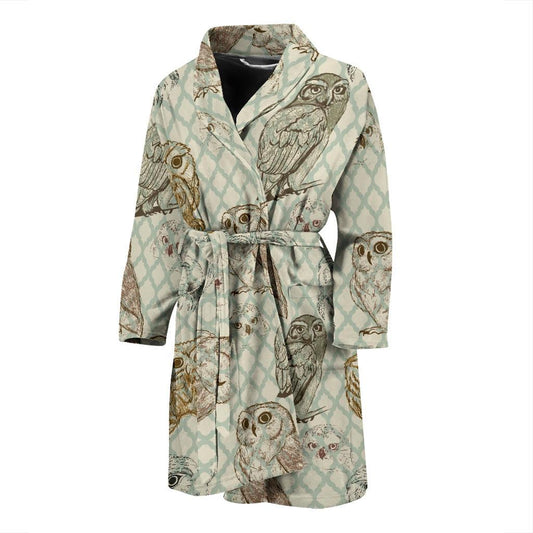 Owl Pattern Print Design A03 Men Bathrobe-JORJUNE.COM