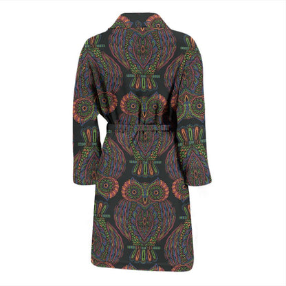 Owl Pattern Print Design A05 Men Bathrobe-JORJUNE.COM