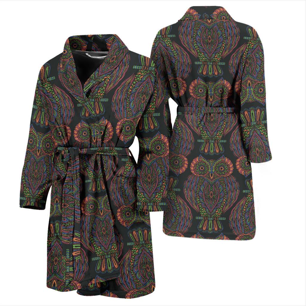 Owl Pattern Print Design A05 Men Bathrobe-JORJUNE.COM