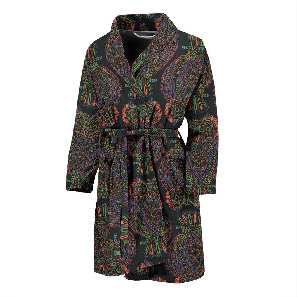 Owl Pattern Print Design A05 Men Bathrobe-JORJUNE.COM