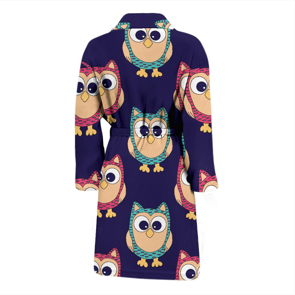 Owl Pattern Print Design A06 Men Bathrobe-JORJUNE.COM