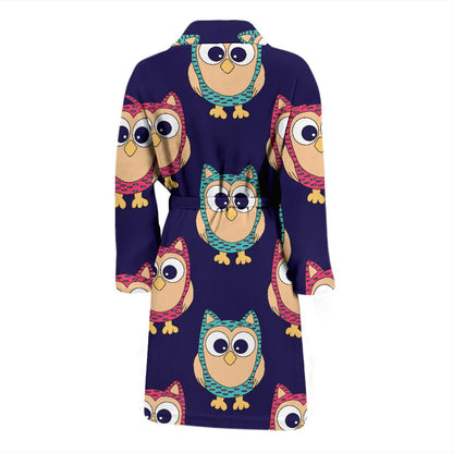 Owl Pattern Print Design A06 Men Bathrobe-JORJUNE.COM