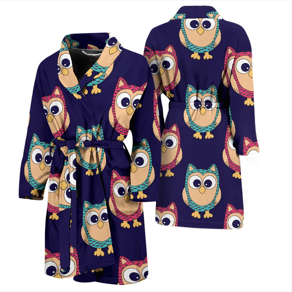 Owl Pattern Print Design A06 Men Bathrobe-JORJUNE.COM