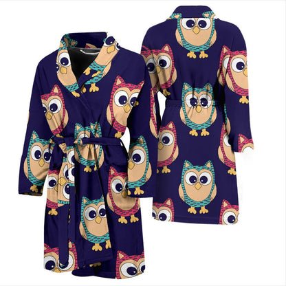 Owl Pattern Print Design A06 Men Bathrobe-JORJUNE.COM
