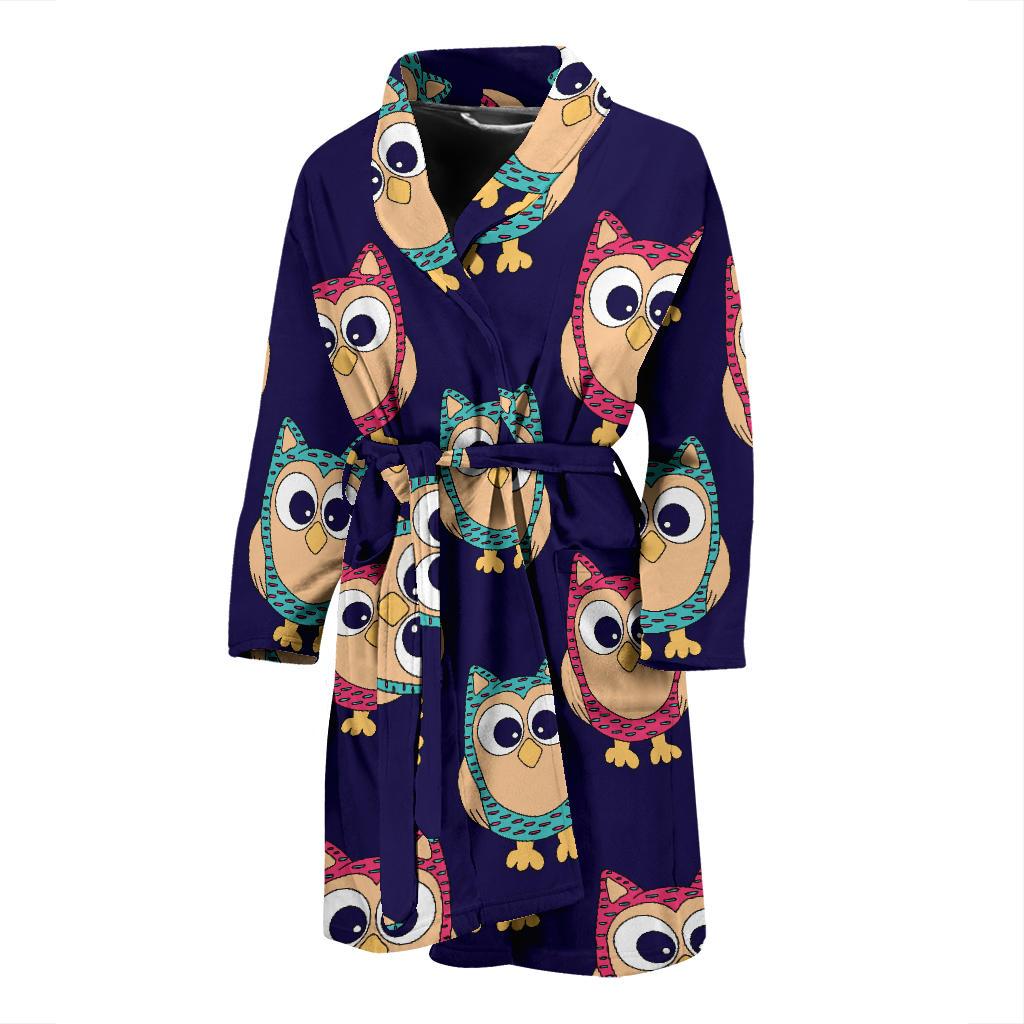 Owl Pattern Print Design A06 Men Bathrobe-JORJUNE.COM