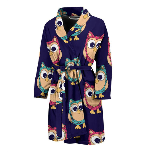 Owl Pattern Print Design A06 Men Bathrobe-JORJUNE.COM