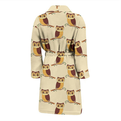 Owl Pattern Print Design A07 Men Bathrobe-JORJUNE.COM