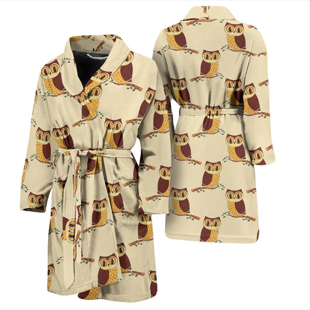 Owl Pattern Print Design A07 Men Bathrobe-JORJUNE.COM