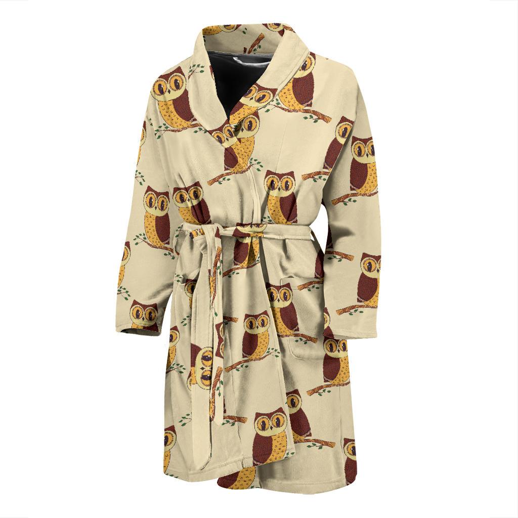 Owl Pattern Print Design A07 Men Bathrobe-JORJUNE.COM