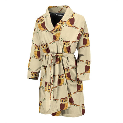 Owl Pattern Print Design A07 Men Bathrobe-JORJUNE.COM