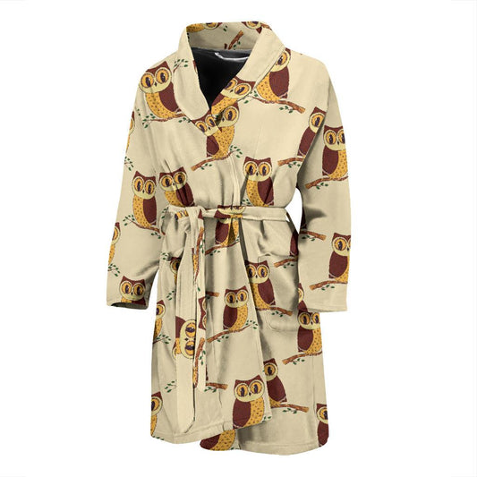 Owl Pattern Print Design A07 Men Bathrobe-JORJUNE.COM