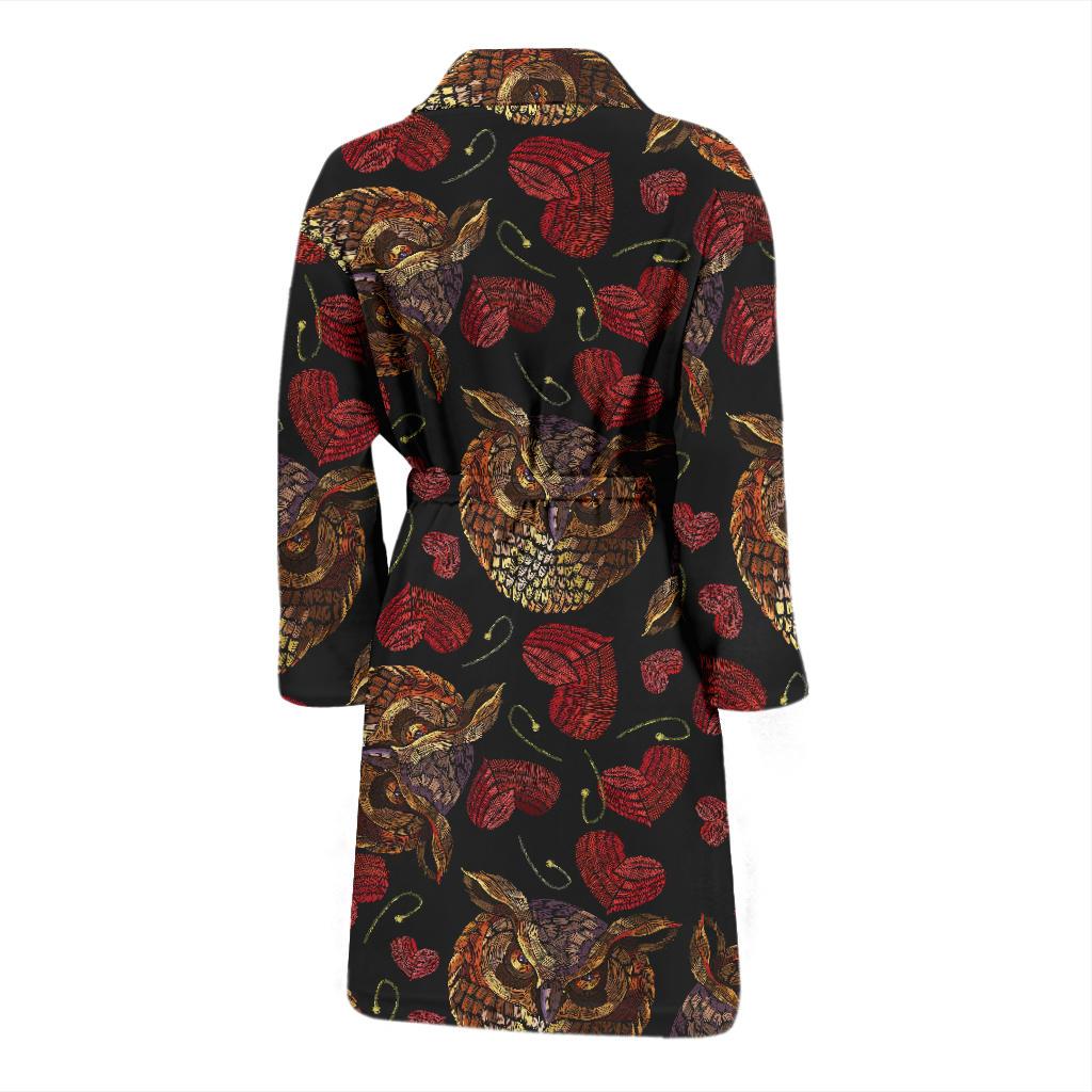 Owl Pattern Print Design A08 Men Bathrobe-JORJUNE.COM