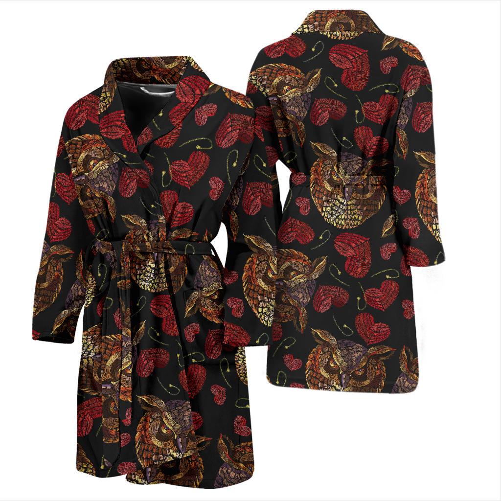 Owl Pattern Print Design A08 Men Bathrobe-JORJUNE.COM
