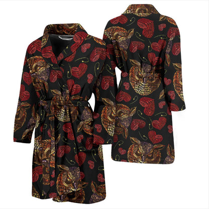 Owl Pattern Print Design A08 Men Bathrobe-JORJUNE.COM