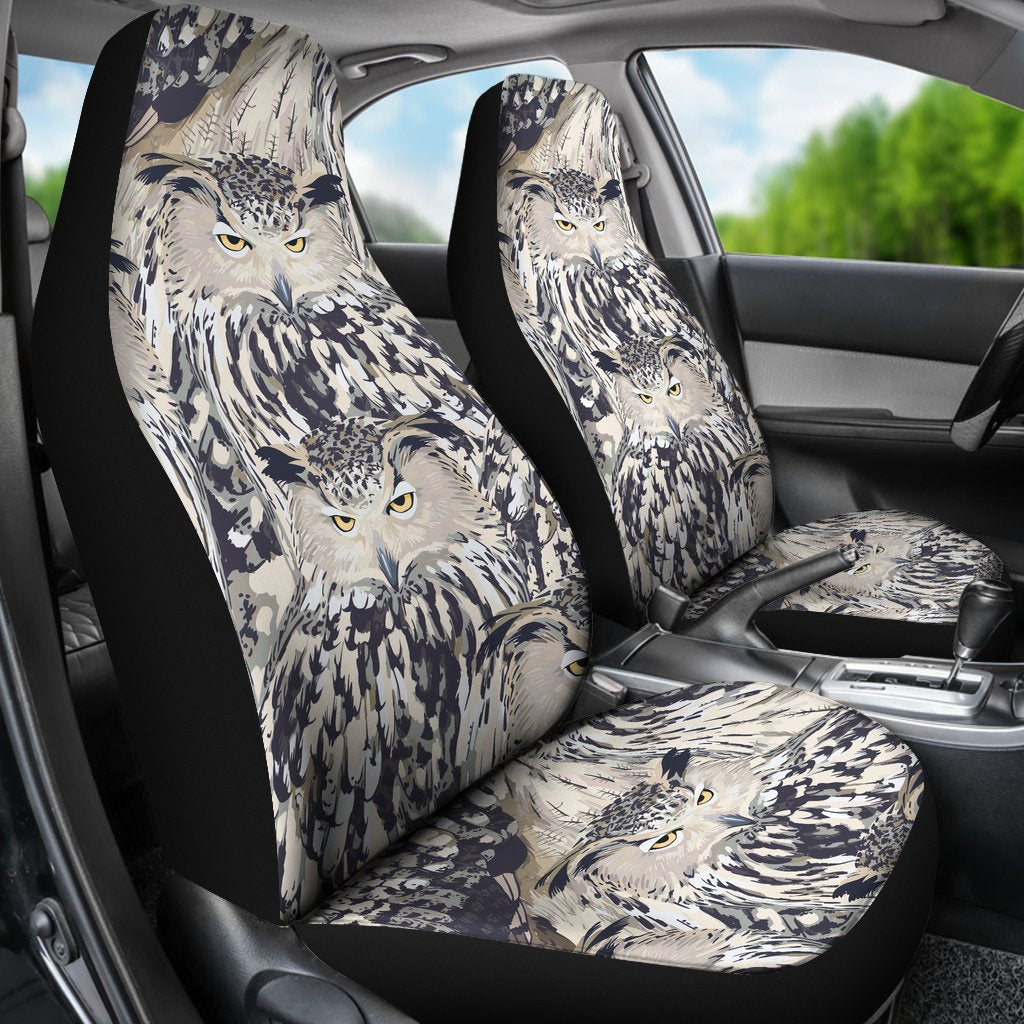 Owl Realistic Themed Design Print Universal Fit Car Seat Covers-JorJune