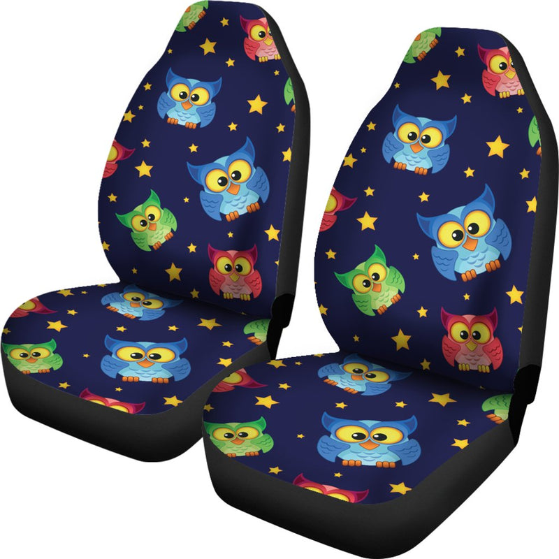 Owl With Star Themed Design Print Universal Fit Car Seat Covers-JorJune