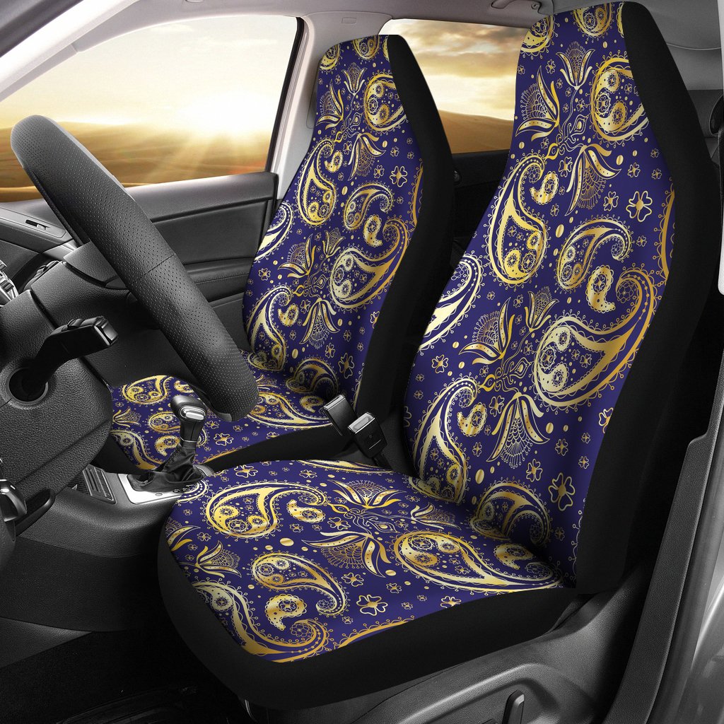 Paisley Blue Yellow Design Print Universal Fit Car Seat Covers