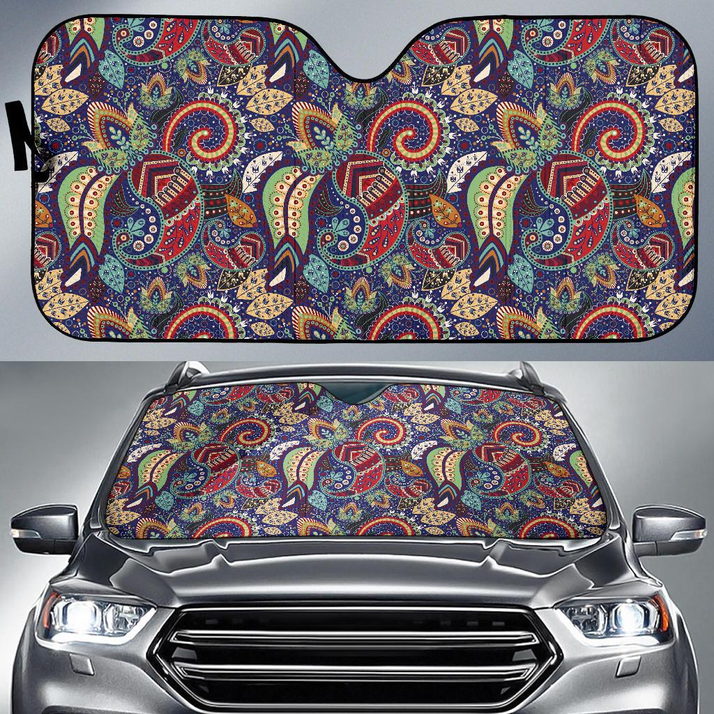 Paisley Boho Pattern Print Design A03 Car Sun Shades-JORJUNE.COM