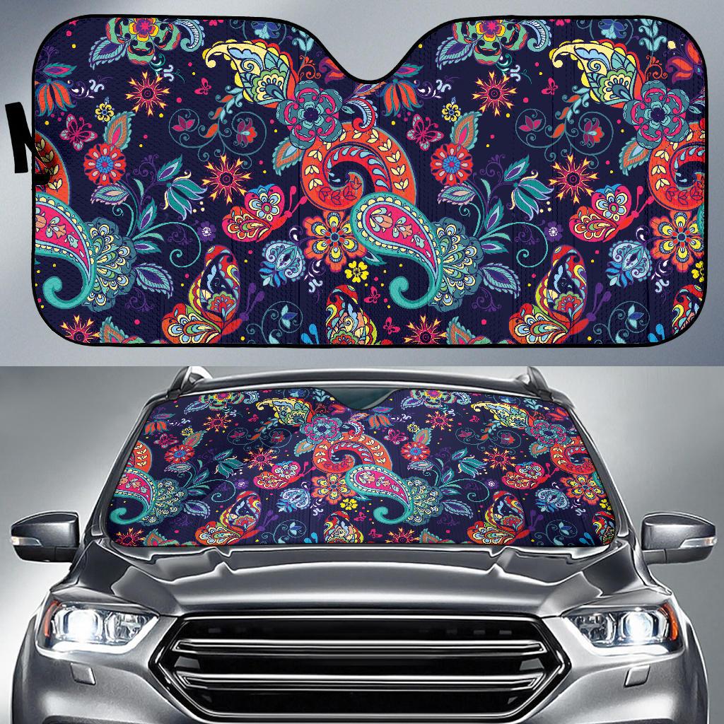 Paisley Boho Pattern Print Design A06 Car Sun Shades-JORJUNE.COM