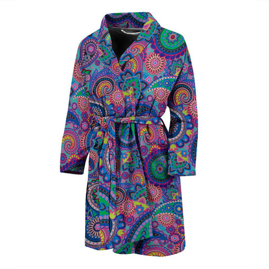 Paisley Colorful Pattern Print Design A02 Men Bathrobe-JORJUNE.COM