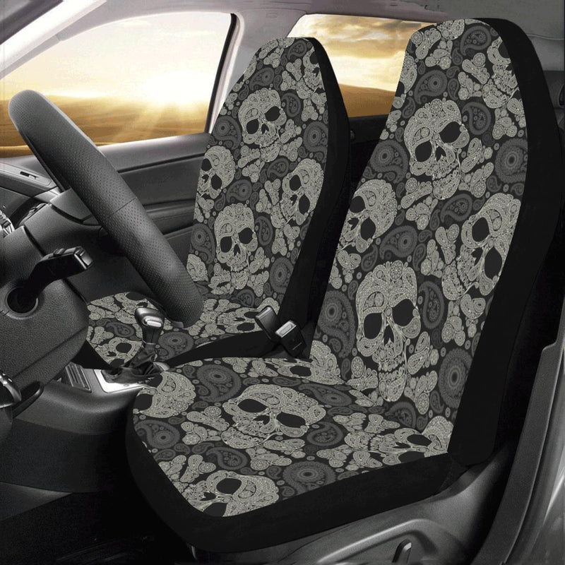 Paisley Skull Pattern Print Design A01 Car Seat Covers (Set of 2)-JORJUNE.COM