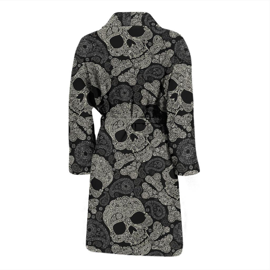 Paisley Skull Pattern Print Design A01 Men Bathrobe-JORJUNE.COM