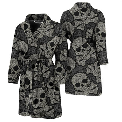 Paisley Skull Pattern Print Design A01 Men Bathrobe-JORJUNE.COM