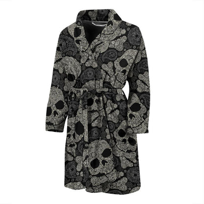 Paisley Skull Pattern Print Design A01 Men Bathrobe-JORJUNE.COM