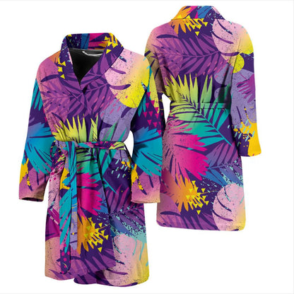 Palm Leaf Pattern Print Design A04 Men Bathrobe-JORJUNE.COM
