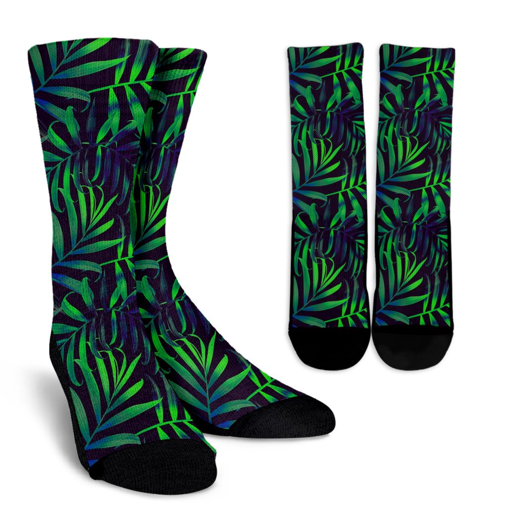 Palm Leaves Pattern Print Design PL01 Crew Socks-JORJUNE.COM