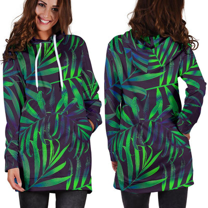 Palm Leaves Pattern Print Design PL01 Women Hoodie Dress