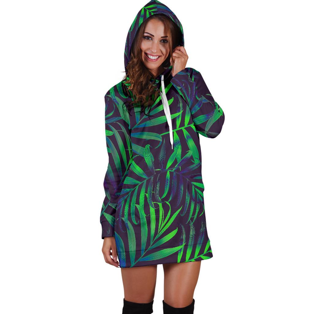 Palm Leaves Pattern Print Design PL01 Women Hoodie Dress