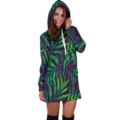 Palm Leaves Pattern Print Design PL01 Women Hoodie Dress