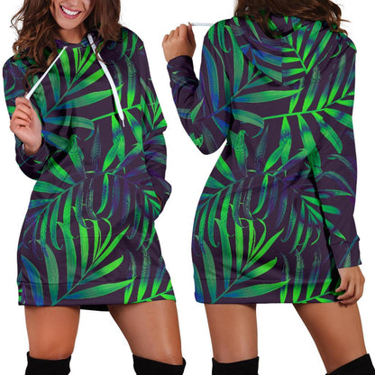 Palm Leaves Pattern Print Design PL01 Women Hoodie Dress