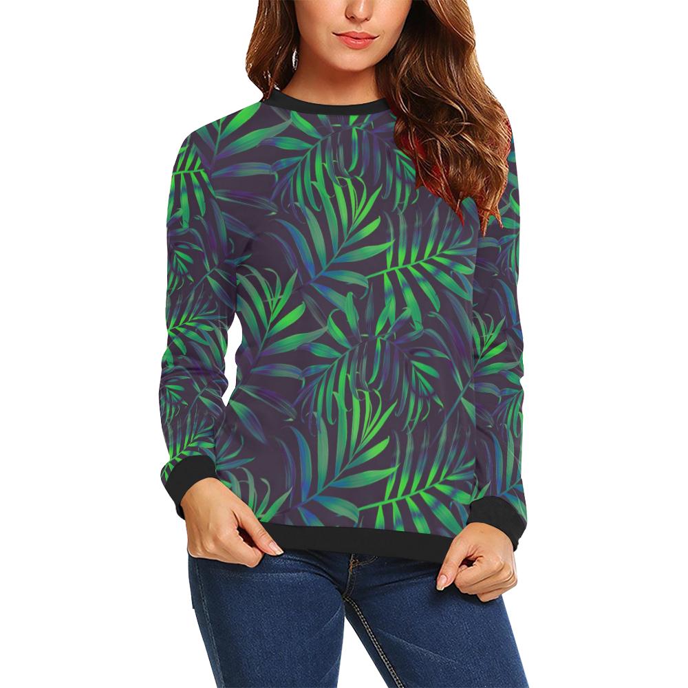 Palm Leaves Pattern Print Design PL01 Women Long Sleeve Sweatshirt-JorJune