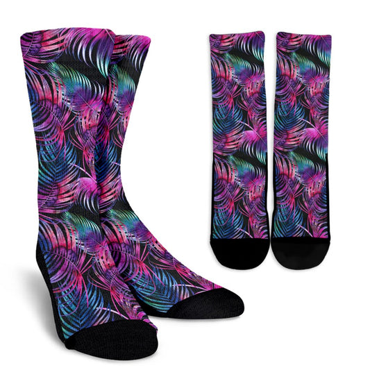 Palm Leaves Pattern Print Design PL010 Crew Socks-JORJUNE.COM