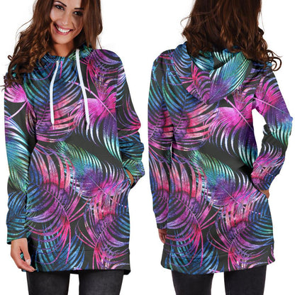 Palm Leaves Pattern Print Design PL010 Women Hoodie Dress