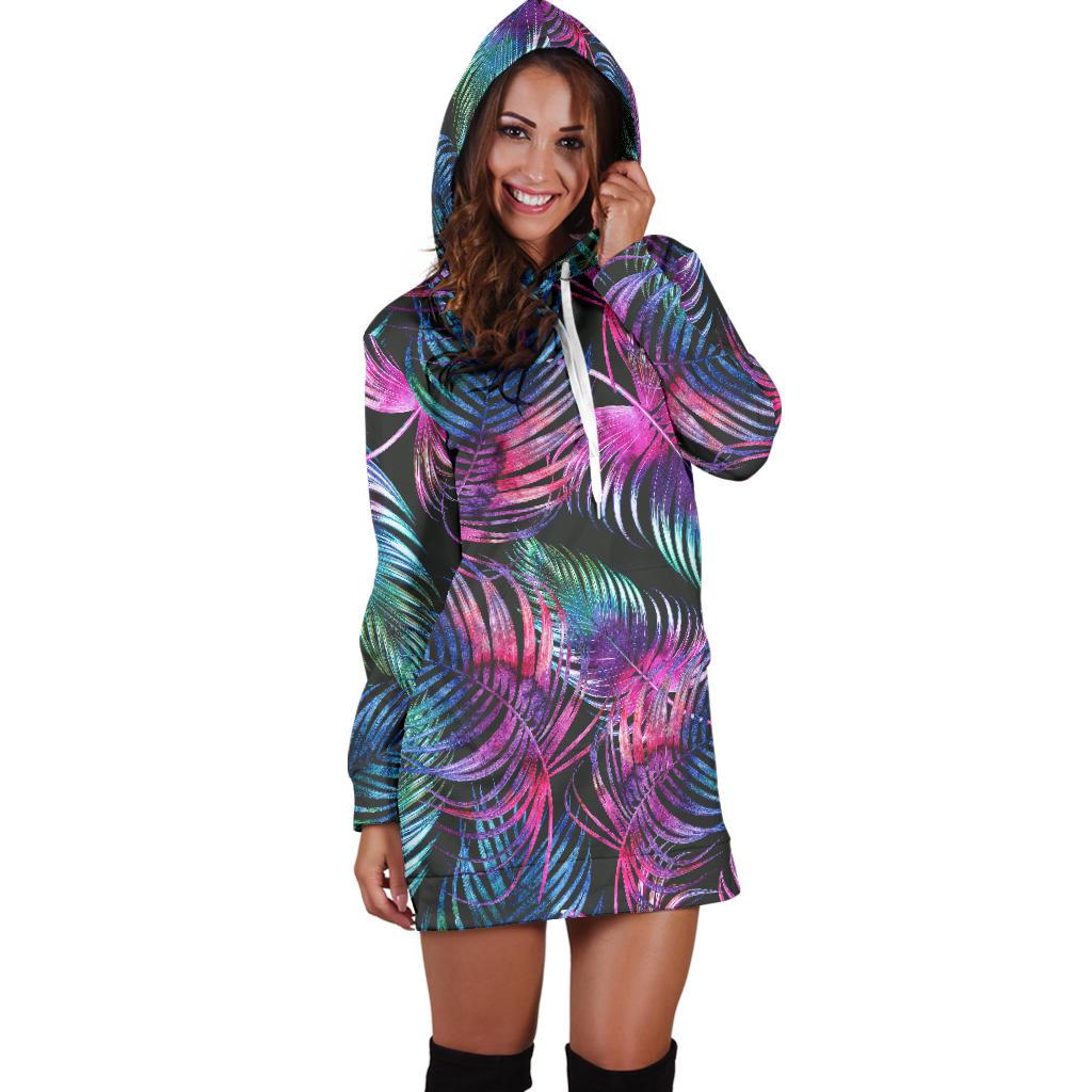 Palm Leaves Pattern Print Design PL010 Women Hoodie Dress